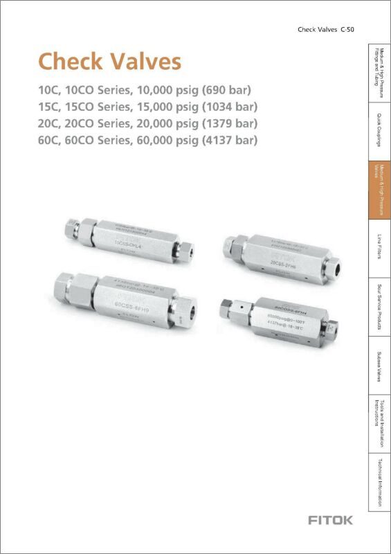 Fitok High Pressure Check Valves